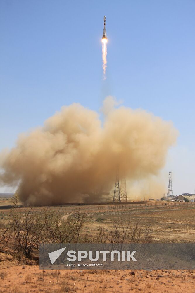 Launch of Soyuz-FG rocket with a block of five spacecraft