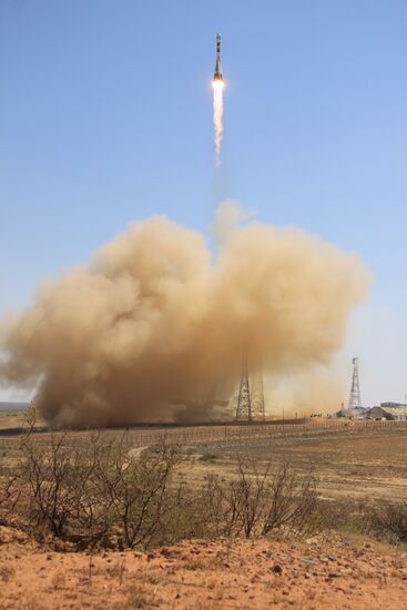 Launch of Soyuz-FG rocket with a block of five spacecraft