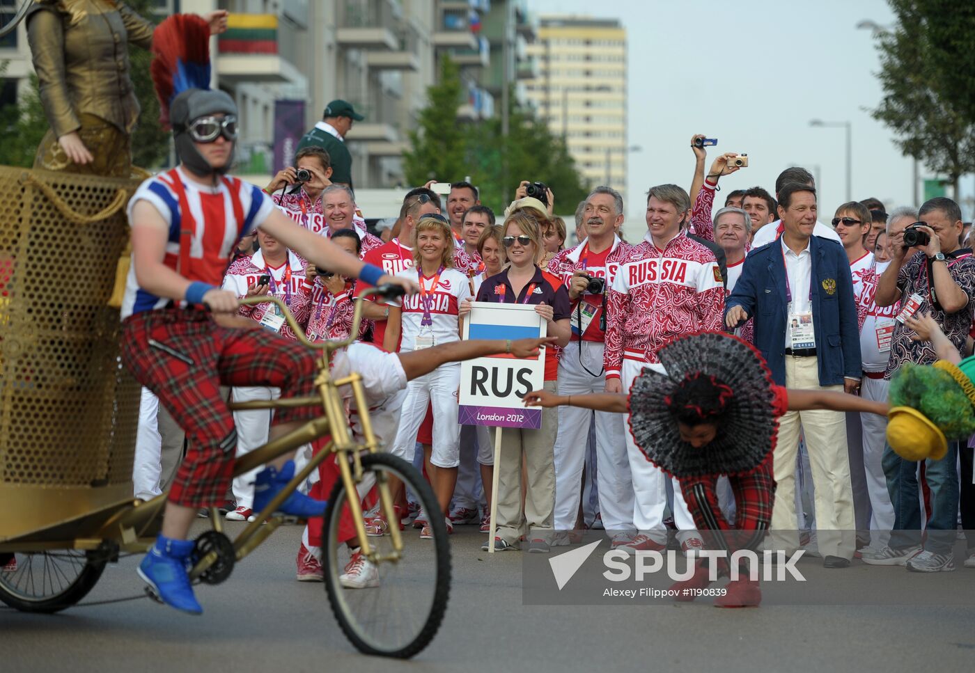 Russian flag raised in the Olympic Village in London