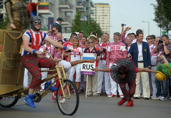 Russian flag raised in the Olympic Village in London