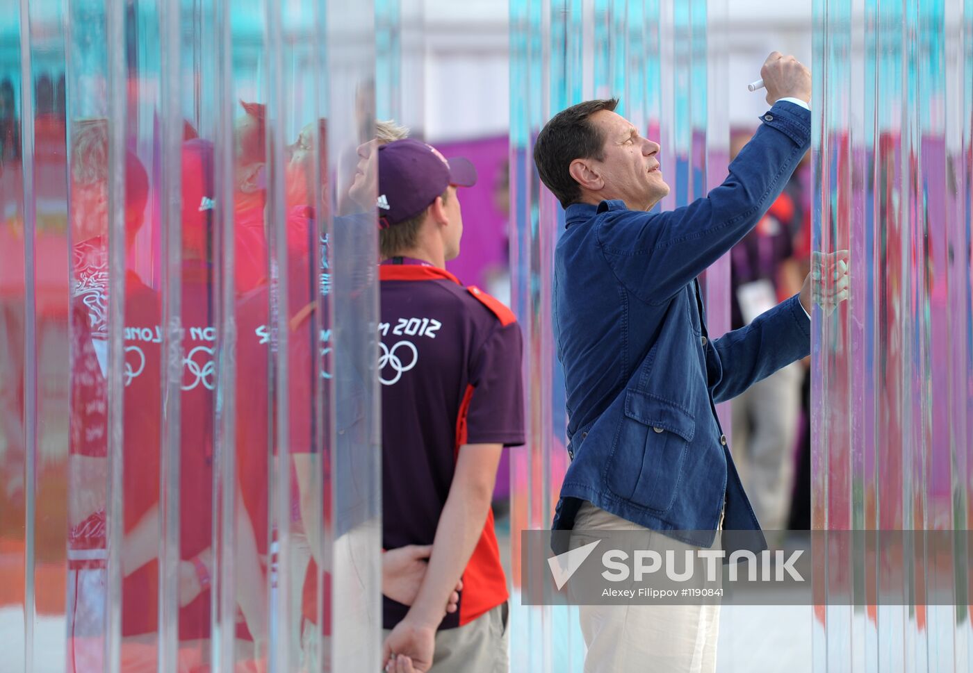 Russian flag raised in the Olympic Village in London