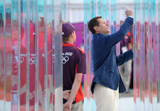 Russian flag raised in the Olympic Village in London