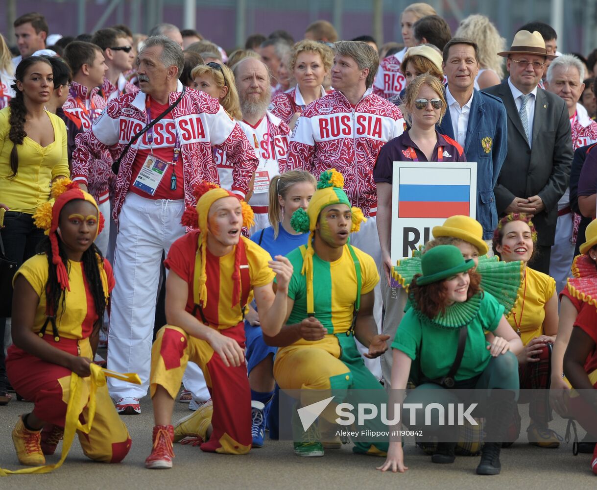 Russian flag raised in the Olympic Village in London