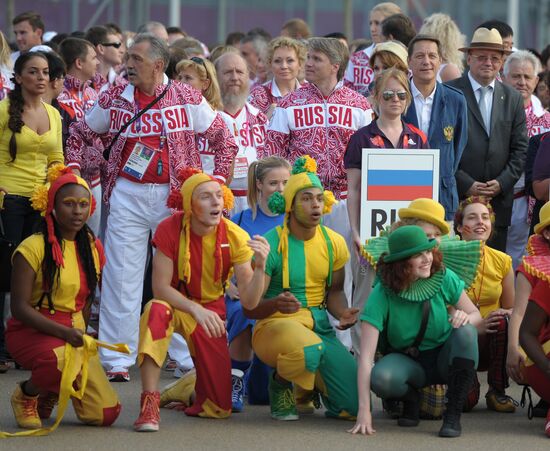 Russian flag raised in the Olympic Village in London