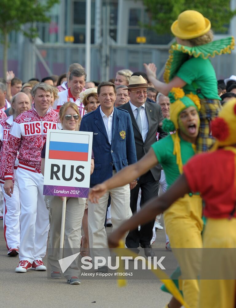 Russian flag raised in the Olympic Village in London