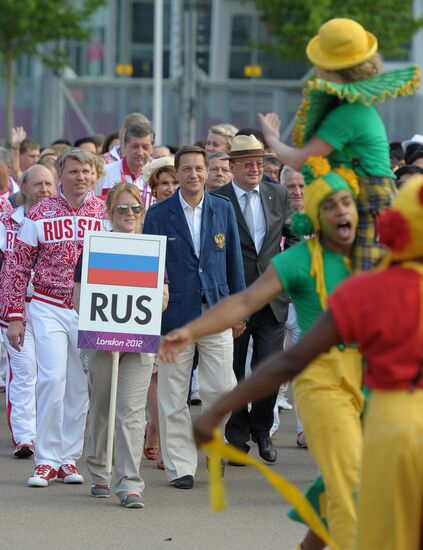 Russian flag raised in the Olympic Village in London