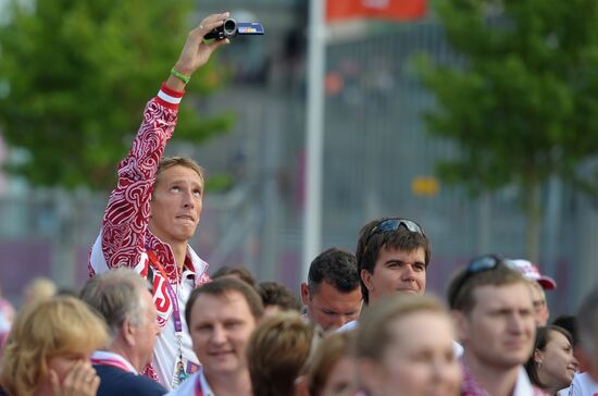 Russian flag raised in the Olympic Village in London