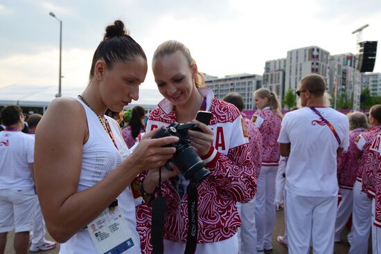 Russian flag raised in the Olympic Village in London