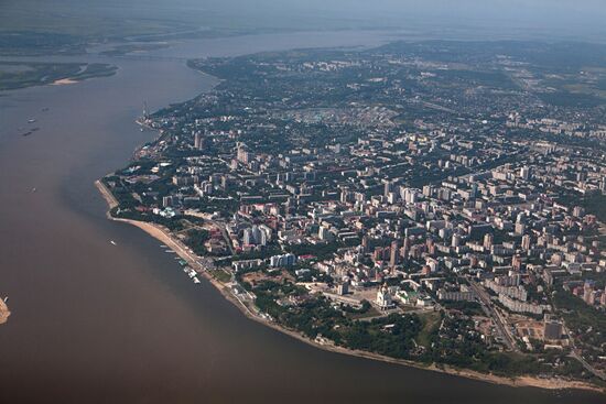 View of Khabarovsk from an airplane