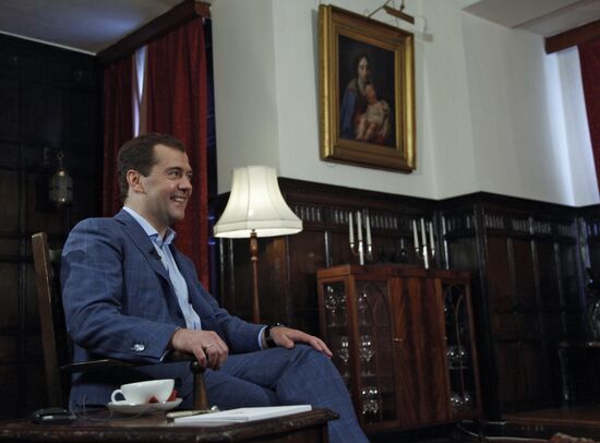 Prime Minister Dmitry Medvedev goves interview to The Times