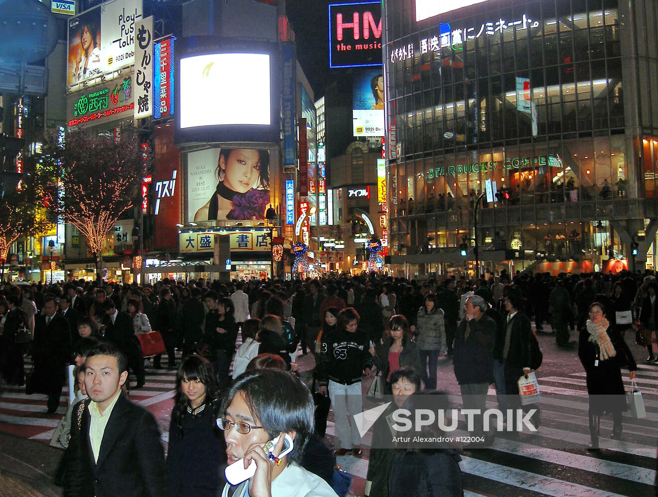 Crowd people Tokyo advertisement lights pedestrian crossing