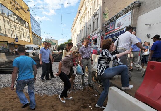 Tramway tracks replaced on Baumanskaya Street