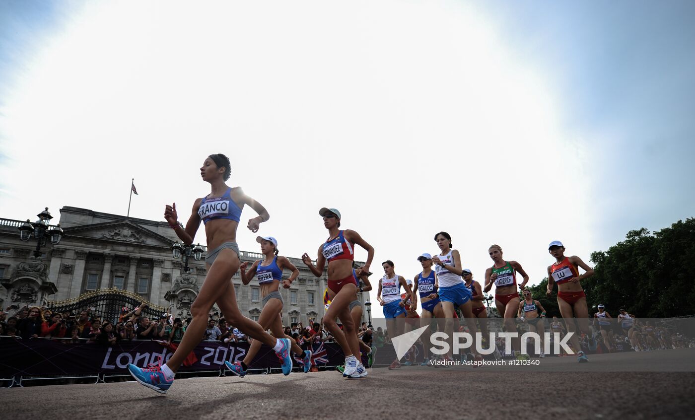 Athletes compete in the women's 20-kilometer race walk finals at the 30th Summer Olympic Games in London. Location: United Kingdom, London. Author: Vladimir Astapkovich/Sputnik. 2012 Olympics. Athletics. Women's 20 km race walk