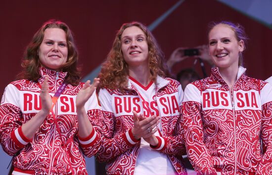 Honoring Olympic medalists at Russia Park in London