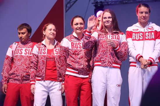 Honoring Olympic medalists at Russia Park in London