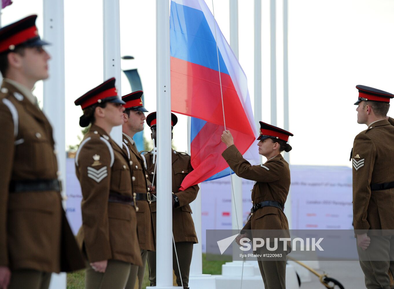 Russian flag raising ceremony in the Paralympic Village