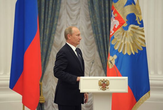 President Vladimir Putin presents state awards in the Kremlin