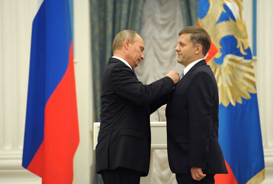 President Vladimir Putin presents state awards in the Kremlin