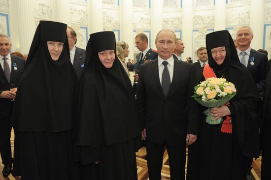 Russian President Putin presents state prizes in the Kremlin