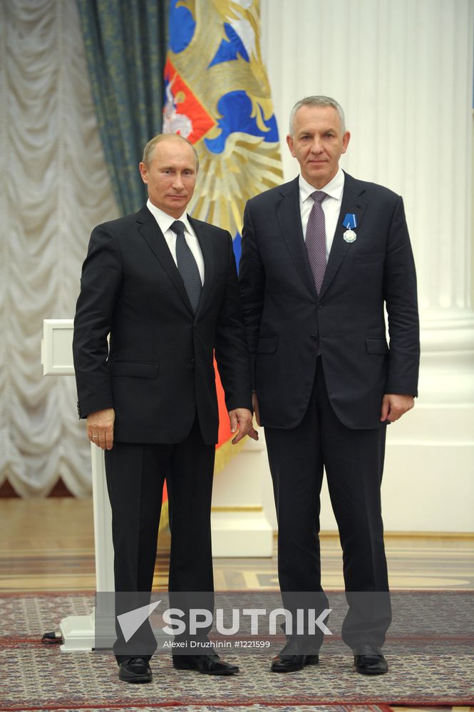 Russian President Putin presents state awards in the Kremlin