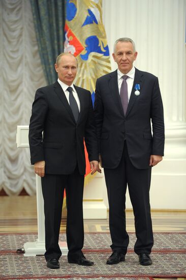 Russian President Putin presents state awards in the Kremlin
