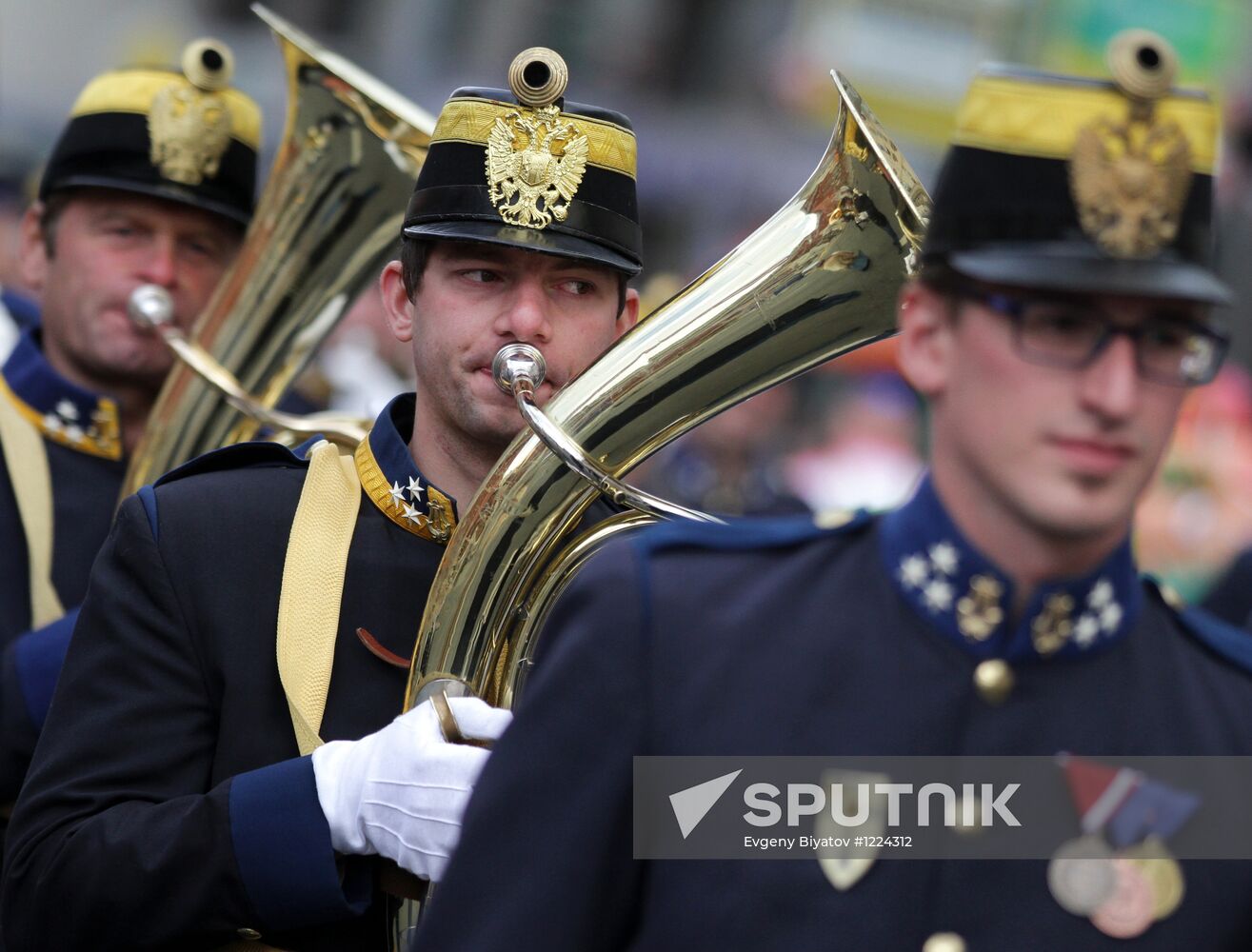 Bands march during Spasskaya Tower Festival