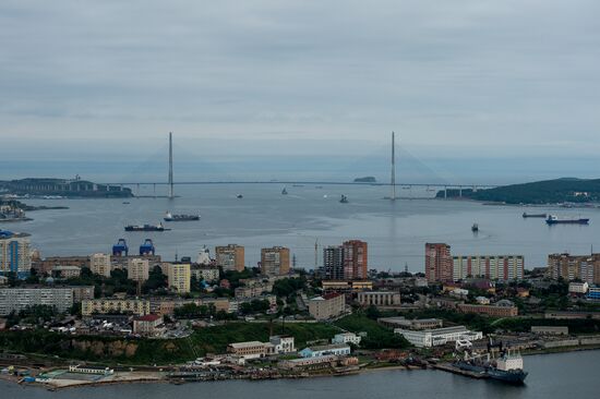 Vladivostok and Russky Island as seen from helicopter