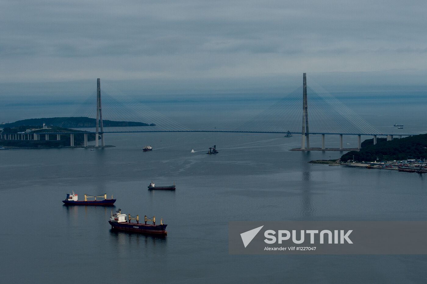 Vladivostok and Russky Island as seen from helicopter