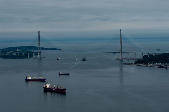 Vladivostok and Russky Island as seen from helicopter