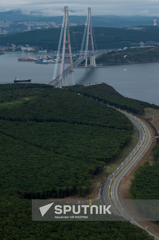 Vladivostok and Russky Island as seen from helicopter