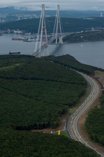 Vladivostok and Russky Island as seen from helicopter