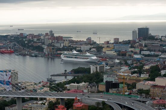 Vladivostok and Russky Island as seen from helicopter