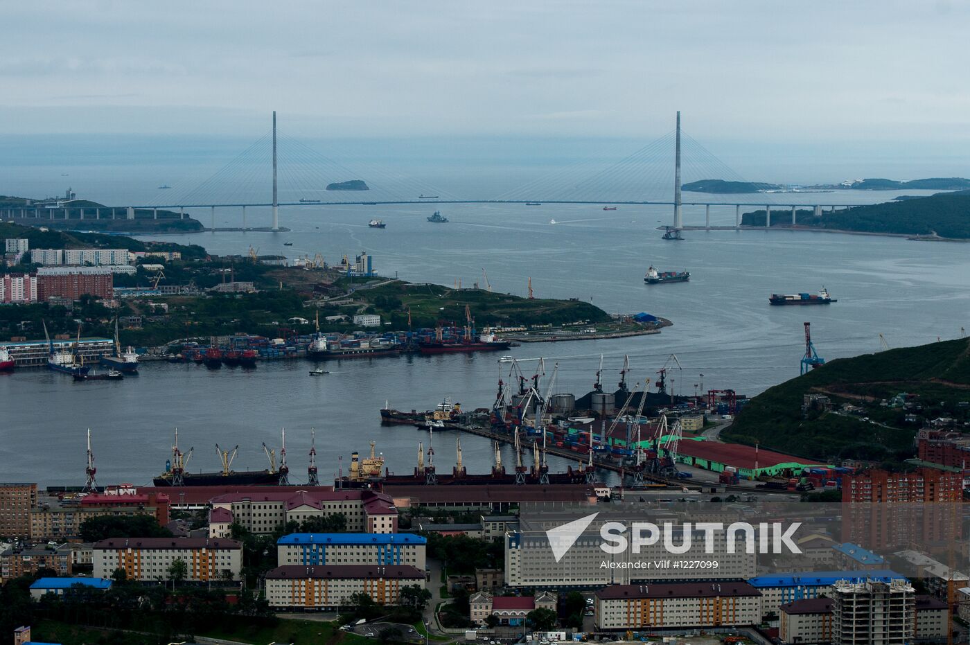 Vladivostok and Russky Island as seen from helicopter