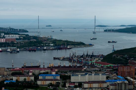 Vladivostok and Russky Island as seen from helicopter