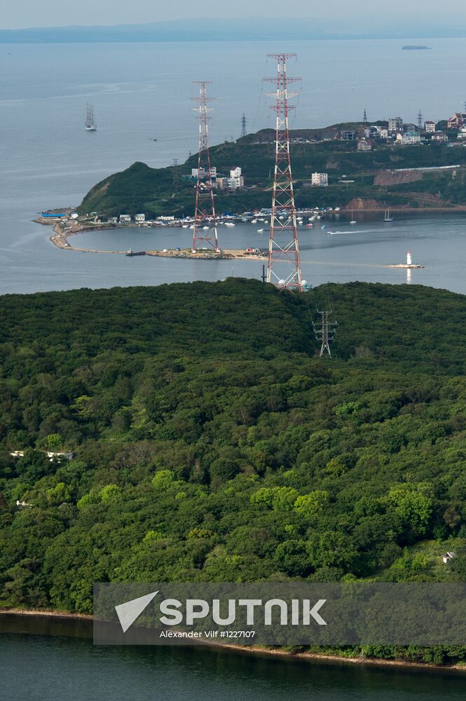 Vladivostok and Russky Island as seen from helicopter