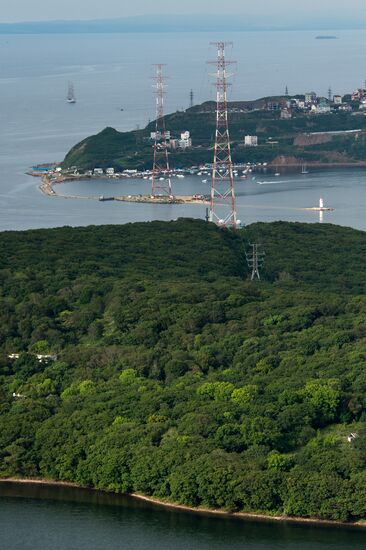 Vladivostok and Russky Island as seen from helicopter