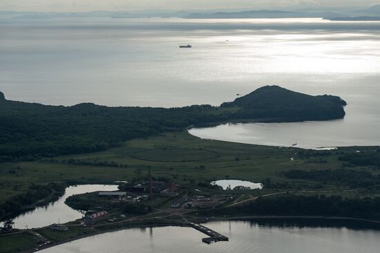 Vladivostok and Russky Island as seen from helicopter