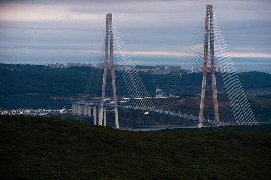 Vladivostok and Russky Island as seen from helicopter