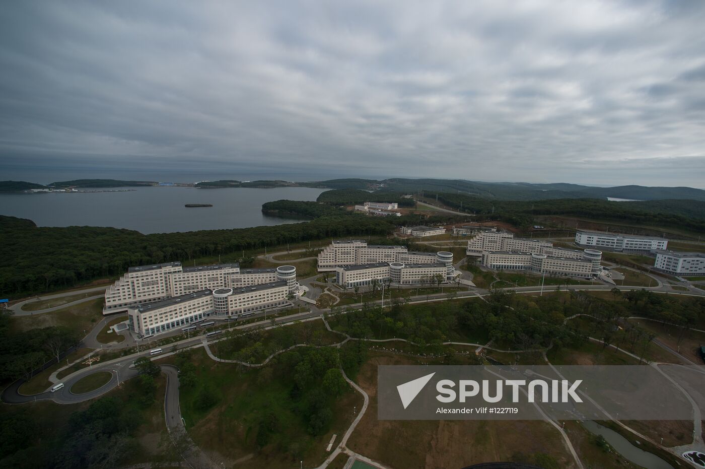 Vladivostok and Russky Island as seen from helicopter