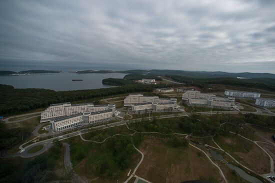 Vladivostok and Russky Island as seen from helicopter