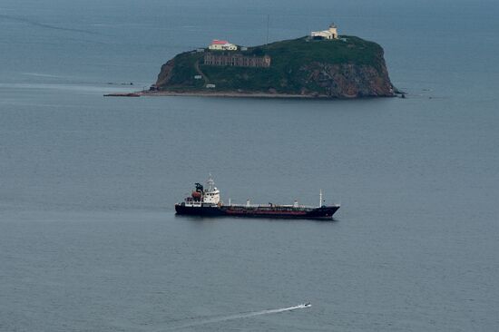 Vladivostok and Russky Island as seen from helicopter