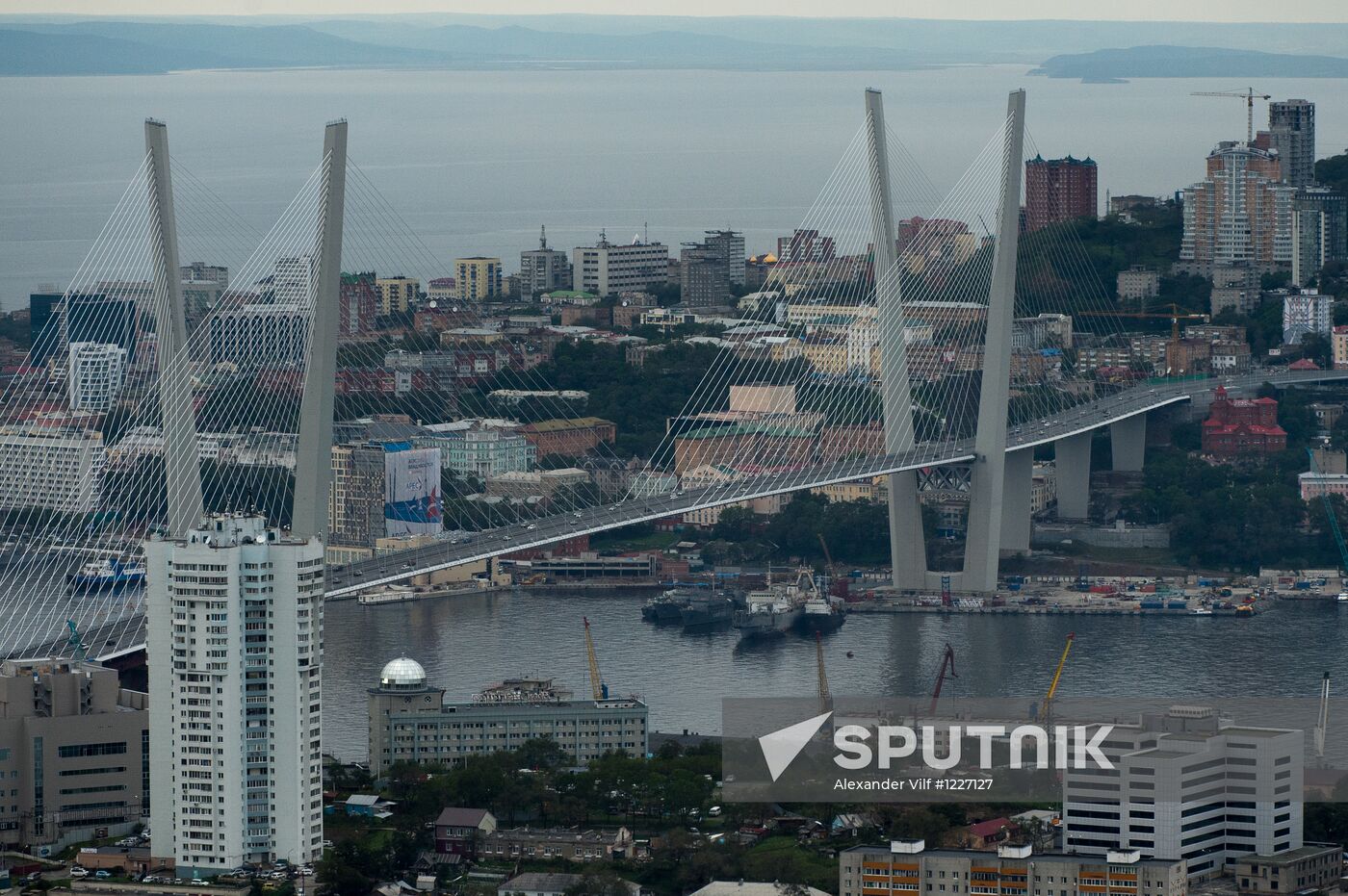 Vladivostok and Russky Island as seen from helicopter