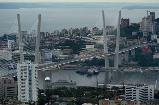 Vladivostok and Russky Island as seen from helicopter