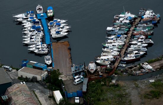 Vladivostok and Russky Island as seen from helicopter