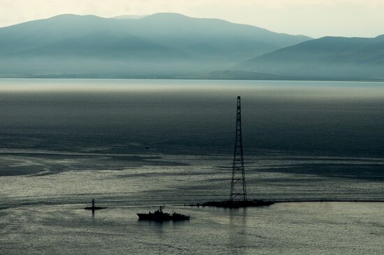 Vladivostok and Russky Island as seen from helicopter