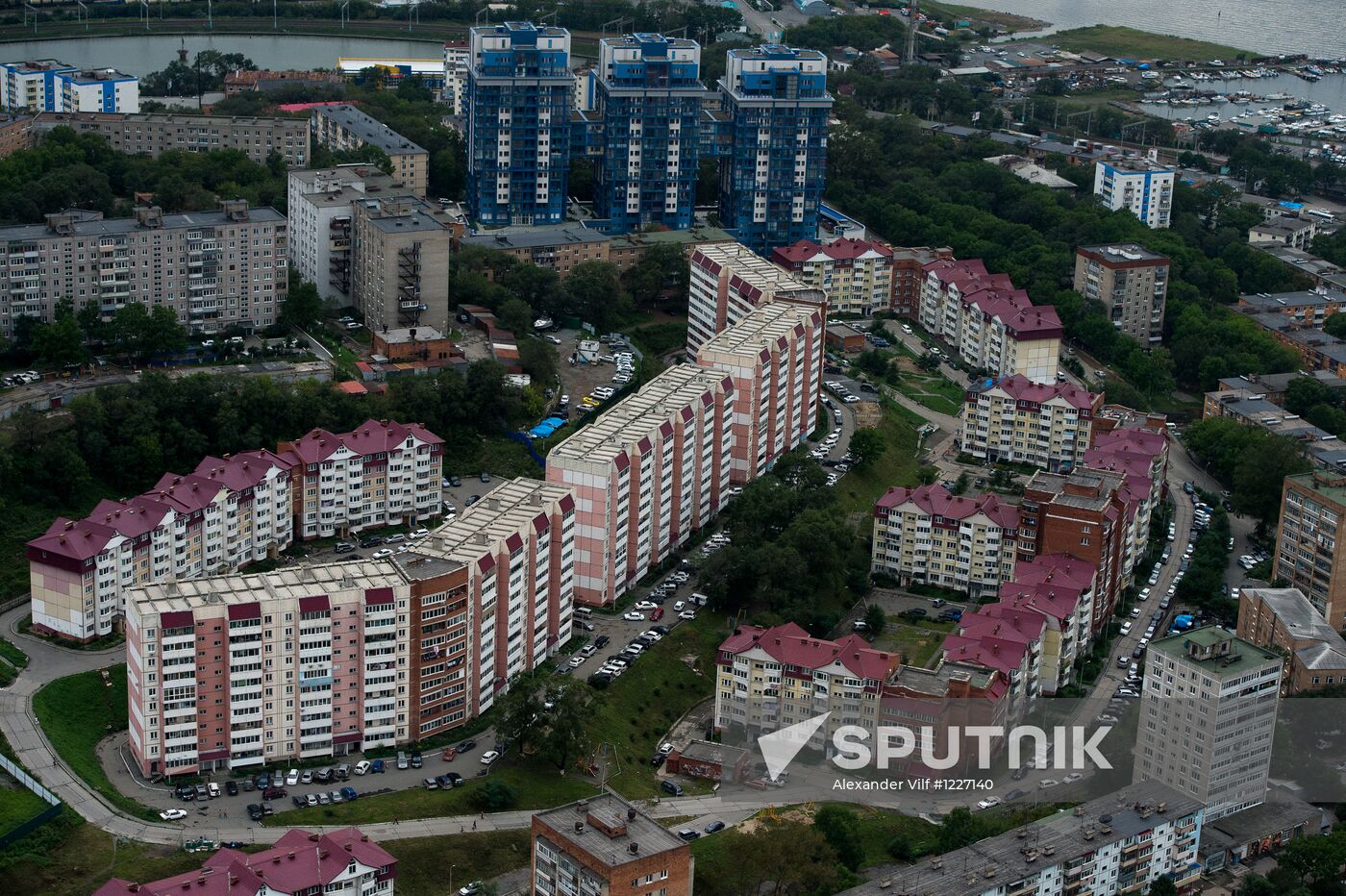 Vladivostok and Russky Island as seen from helicopter