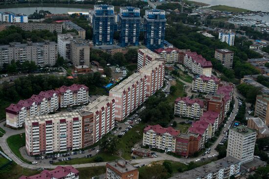 Vladivostok and Russky Island as seen from helicopter