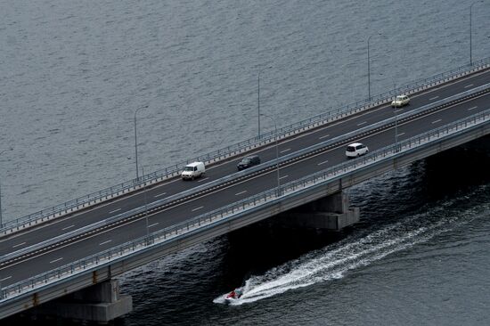 Vladivostok and Russky Island as seen from helicopter