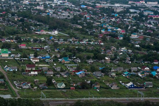 Vladivostok and Russky Island as seen from helicopter