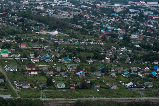 Vladivostok and Russky Island as seen from helicopter